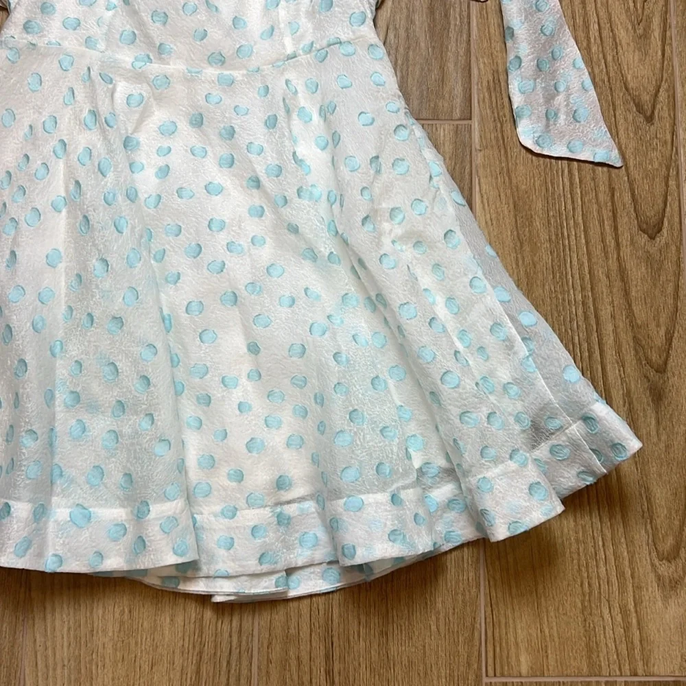 MABLE Fit Flare‎ White and Light Blue Polka Dot Mini Dress